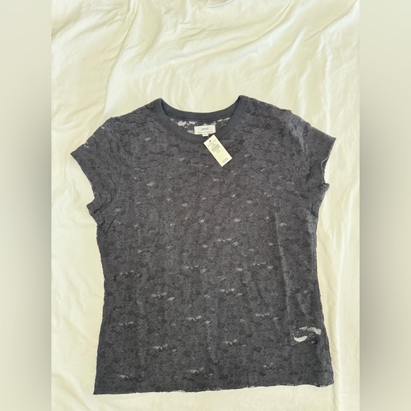 Aerie Black Vintage Lace Short Sleeve Top Sz XS - Picture 3 of 6
